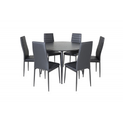 Pusdienu galds Dipp ø115cm, Melns + 6 krēsli Slim High, Melns