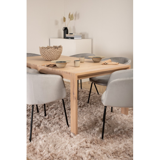 Ēdamistabas galds Slider (izvelkams), Balts, 170x40x40cm + 6 krēsli Berit, Melns/Gaiši pelēks