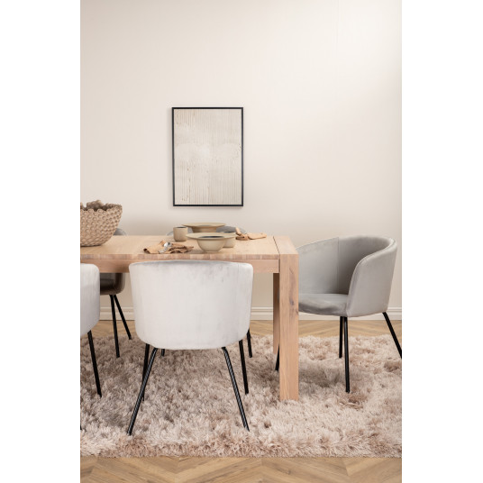 Ēdamistabas galds Slider (izvelkams), Balts, 170x40x40cm + 6 krēsli Berit, Melns/Gaiši pelēks