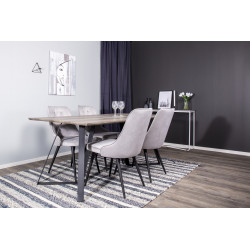 Ēdamistabas galds Marina, 180x90xH75cm, melns/pelēks ozols + 4 krēsli Velvet Deluxe, melns/pelēks