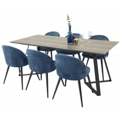 Pusdienu galds Marina, Pelēks/Melns + 6 krēsli Velvet, Blue