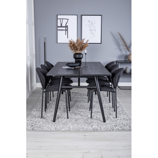Pusdienu galds Sleek (izvelkams), Melns, 195x95cm + 6 krēsli Vault, Melns