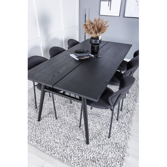 Pusdienu galds Sleek (izvelkams), Melns, 195x95cm + 6 krēsli Vault, Melns