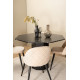 Ēdamistabas galds Marbs, Melns stikla marmors + 4 krēsli Velvet Stitches, Melns/Bēšs