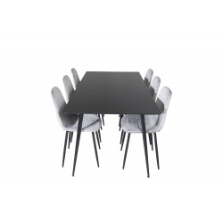 Pusdienu galds Silar, 180cm, melns + 6 krēsli Polar Diamond, melns/pelēks samts