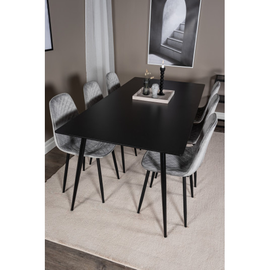 Pusdienu galds Silar, 180cm, melns + 6 krēsli Polar Diamond, melns/pelēks samts
