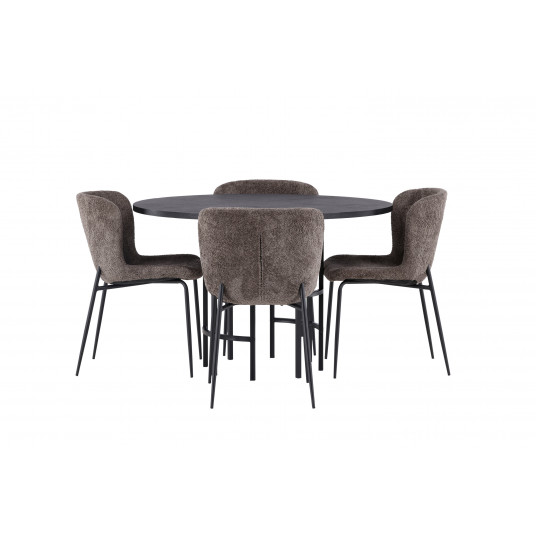 Pusdienu galds Copenhagen, Black + 4 krēsli Modesto Grey/Black