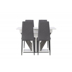 Pusdienu galds Disa (izvelkams), 120/160x80cm, Balts + 4 krēsli Petra, Melns/Tumši pelēks