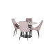 Pusdienu galds Razzia ø106cm, pelēks + 4 krēsli Leone, melns, pelnu rozā