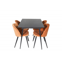 Pusdienu galds Silar (pagarināms), Melns + 4 krēsli Velvet, Orange