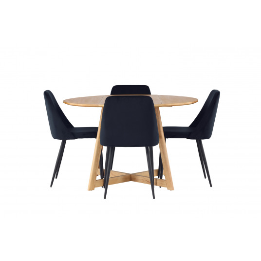 Yakidon pusdienu galds, ozols MDF + 4 nakts krēsli, melns samts