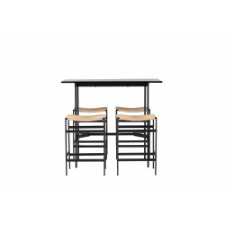 Bāra galds Rax, 120x60cm, Melns + 4 krēsli Polly, Melna/Brūna virve