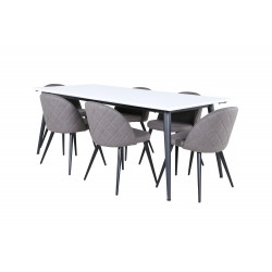 Ēdamistabas galds Jimmy, Black/White + 6 krēsli Velvet Stitches Black/Grey