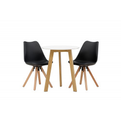 Ēdamistabas galds Leonora ø65 - Ozols/Balts MDF + 2 krēsli Zeno Wood/Black