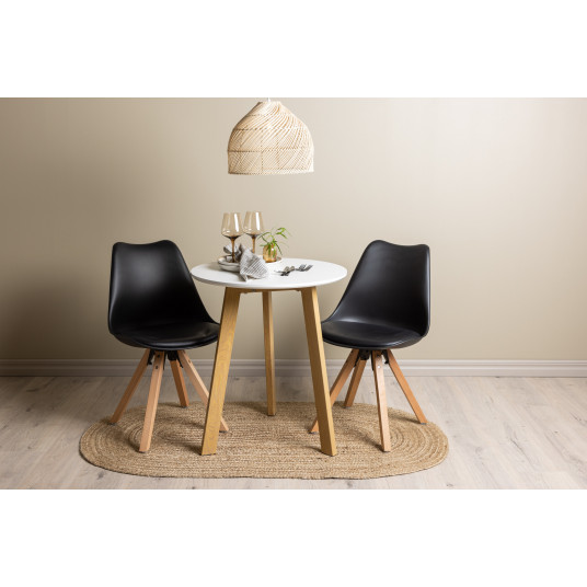 Ēdamistabas galds Leonora ø65 - Ozols/Balts MDF + 2 krēsli Zeno Wood/Black