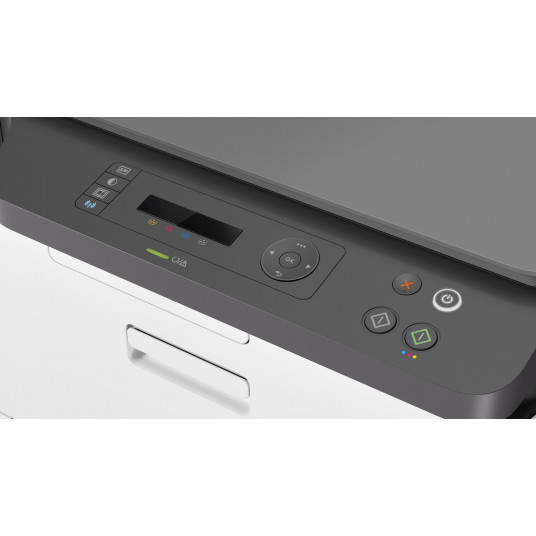 HP Color Laser MFP 100 Series druka: līdz 18 lpp./min melnā krāsā un 4 lpp./min krāsainā; Līdz 600 x 600 x 2 bitu dpi; Līdz 20 000 lappušu mēneša darba ciklā; 128 MB RAM