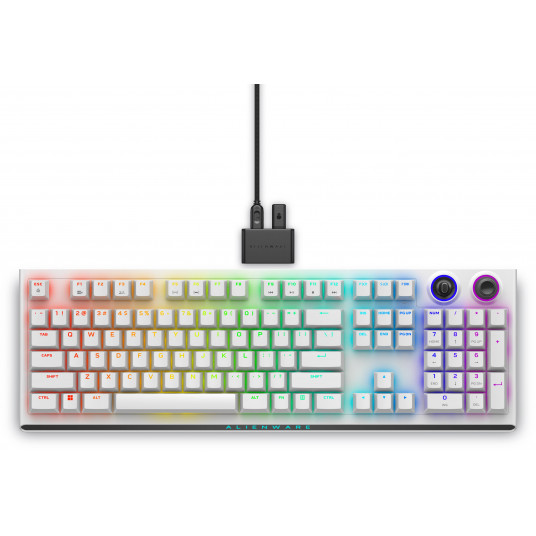 Dell Alienware Tri-Mode AW920K bezvadu spēļu tastatūra, RGB LED gaisma, ASV, bezvadu, Lunar Light, Bluetooth, ciparu tastatūra, CHERRY MX Red