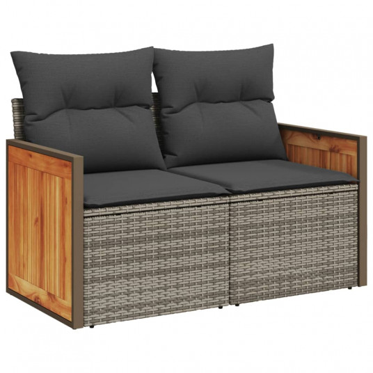 9-daļīgs dārza dīvāna komplekts ar matračiem, pelēks PE pinums