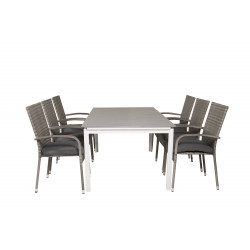 Āra galds Līmeņi 160x240 cm, Balts/Pelēks+6 ēdamistabas krēsli Anna