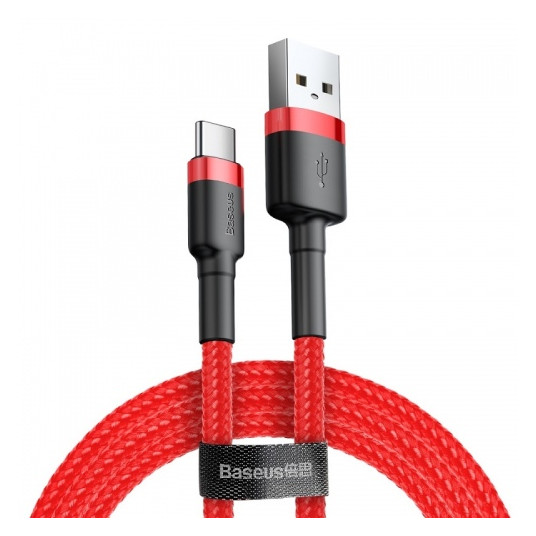 Cable Baseus USB2.0 A spraudnis - USB C spraudnis 0,5 m, QC3.0 ar neilona bruņām Cafule, sarkans