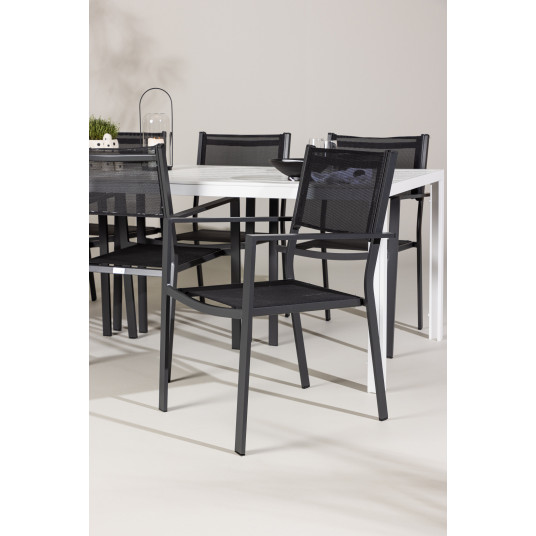 Dārza ēdamistabas komplekts - Break galds balts + Copacabana krēsli melni