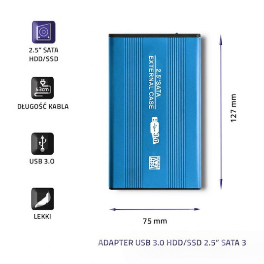 Qoltec 51859 ārējā cietā diska korpuss HDD / SSD 2,5" SATA3 USB 3.0 | Zils