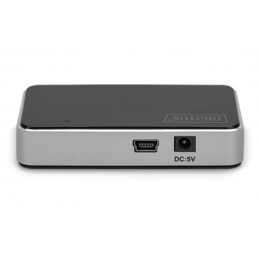 Digitus DA-70220 interfeisa centrmezgls USB 2.0 Mini-B 480 Mbit/s melns, sudrabs