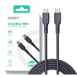 AUKEY CB-SCC102 USB-C Type-C Power Delivery PD 100W 5A 1,8m silikona melns