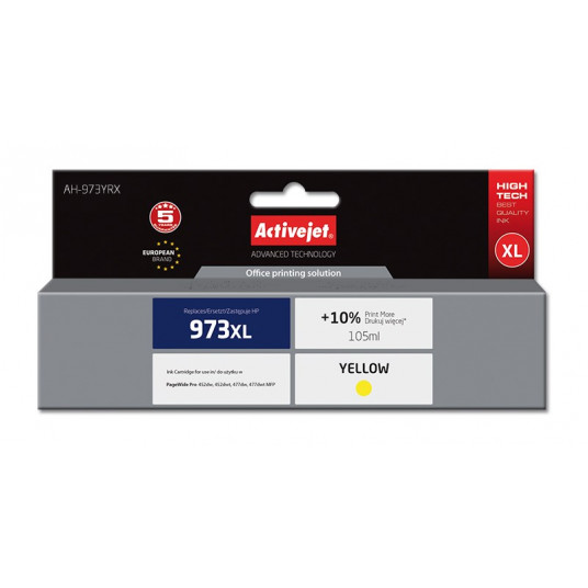 Activejet AH-973YRX tinte (HP 973XL F6T83AE nomaiņa; Premium; 105 ml; dzeltena)