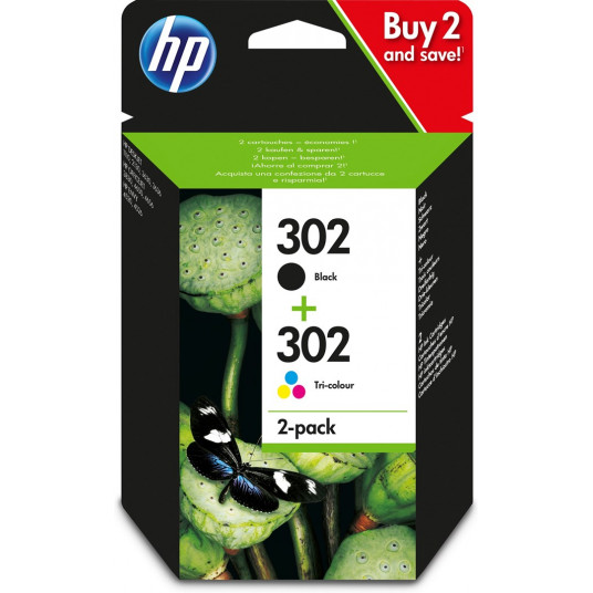 HP 302 2 iepakojumu melnas/trīskrāsu oriģinālās tintes kasetnes