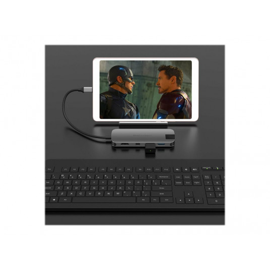Hyper HyperDrive universālais USB-C 8-in-1 centrmezgls ar HDMI, MiniDP un 60 W PD jaudas caurlaide — kosmosa pelēks