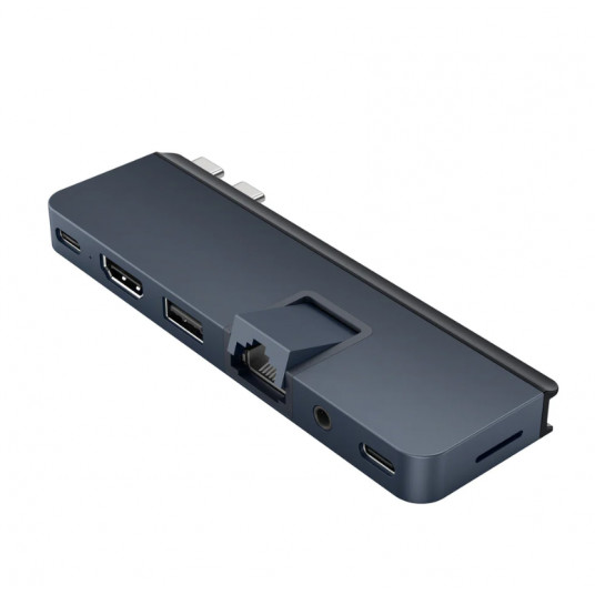 Ar Hyper HyperDrive Dual USB-C TB saderīgs 7-in-2 centrmezgls ar univ. USB-C ext adapteris - MN Blue - visiem Apple MB
