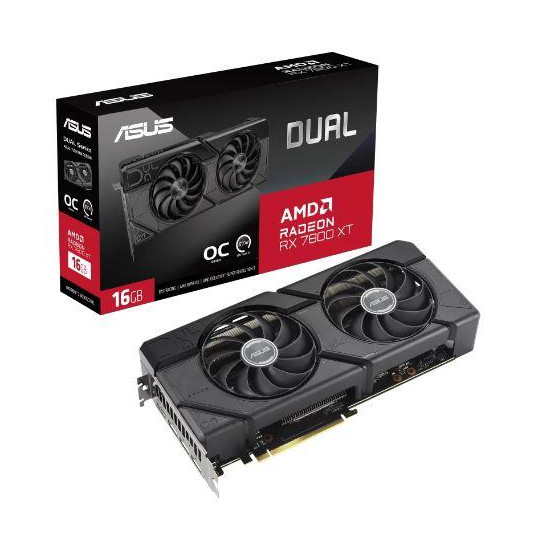 Grafikas karte|ASUS|AMD Radeon RX 7800 XT|16 GB|GDDR6|256 biti|PCIE 4.0 16x|Divu slotu ventilators|1xHDMI|3xDisplayPort|DUAL-RX7800XT-O16G