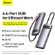 Hub 6w1 Baseus Metal Gleam Series, USB-C līdz 3x USB 3.0 + HDMI + USB-C PD + Ethernet RJ45