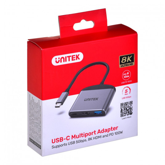 UNITEK ADAPTERS USB-C - HDMI 2.1, USB-A, USB-C, PD