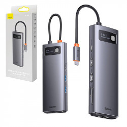 Baseus Metal Gleam Series Hub 9w1 USB-C līdz 2x USB 3.0 + 2x HDMI + USB 2.0 + USB-C PD + Ethernet RJ45 + microSD/SD
