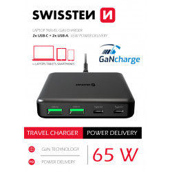 Swissten Desktop GaN lādētājs 2x USB-C / 2x USB / 65W