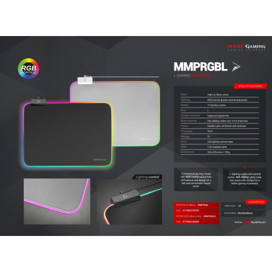 Mars Gaming MMPRGBL RGB spēļu peles paliktnis 365 x 265 mm