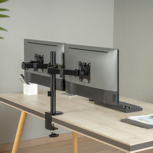 Maclean galda stiprinājums 2 monitoriem, VESA 75x75 un 100x100, 17-32", 2x 9 kg, MC-754N