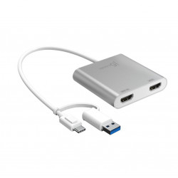 Adapteris j5izveidojiet USB-C uz Dual HDMI Multi-Monitor Adapter (USB-C/USB3.1 m - 1x4K HDMI f + 1xHDMI f 20cm; kolor srebrny) JCA365-N