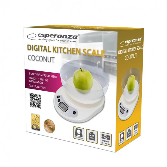 Esperanza EKS007 virtuves svari ar bļodu. Balti elektroniskie virtuves svari