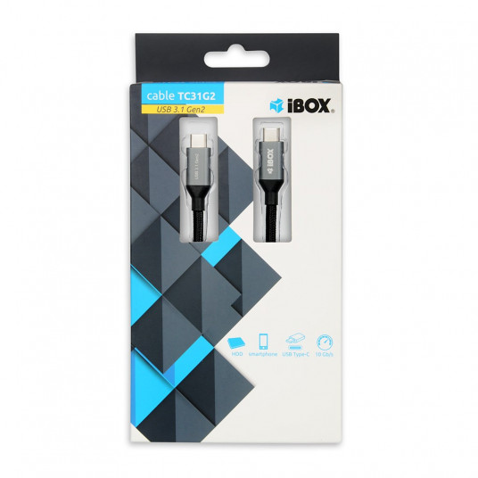 I-BOX USB C/USB C, 1 m USB kabelis 3.2 Gen 2 (3.1 Gen 2) Melns