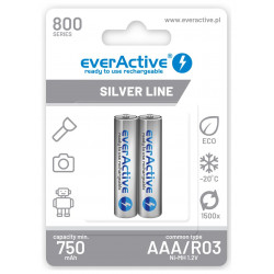 Uzlādējamās baterijas everActive Ni-MH R03 AAA 800 mAh Silver Line - 2 gab.
