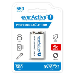everActive 6F22/9V litija jonu 550 mAh akumulators ar C TIPA USB