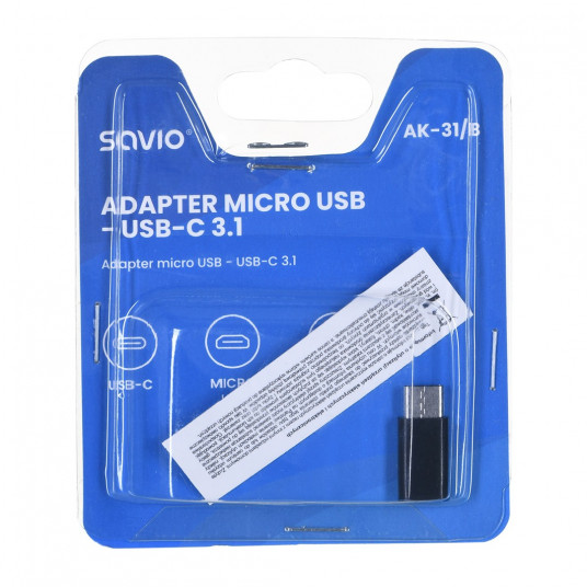 Savio AK-31 / B kabeļa interfeiss / inverts adapteris Micro USB USB 3.1 Typ C Black