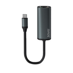 SAVIO adapteris USB-C 3.1 Gen.1 (M) — RJ-45 Gigabit Ethernet (F), 1000 Mb/s, AK-56, pelēks