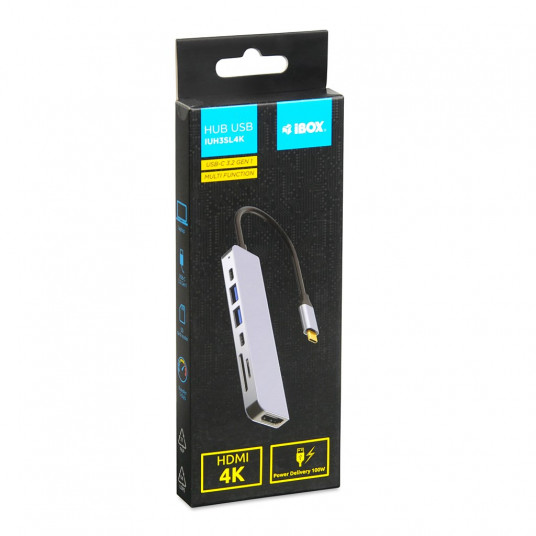 iBox IUH3SL4K piezīmjdatora dokstacija/savienotāju replikators USB 3.2 Gen 1 (3.1 Gen 1) Type-C Power Delivery 100W Sudrabs