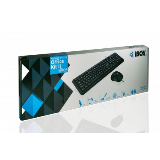 iBox OFFICE KIT II Tastatūra Pele iekļauta USB QWERTY angļu melna