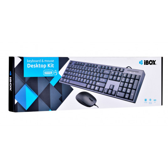Tastatūras un peles komplekts IBOX IKMS606 (USB 2.0; (ASV); melna krāsa; optiska; 800 DPI)