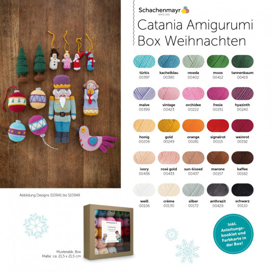 Tamborēšanas komplekts (25 krāsas) Catania Amigurumi box Christmas DE/EN